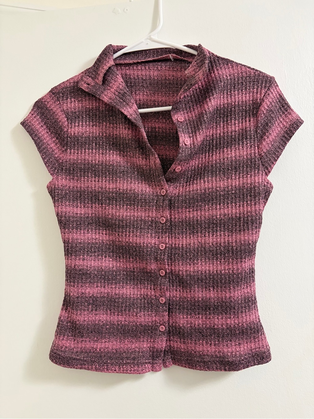Striped Pink & Grey Button-Front Top